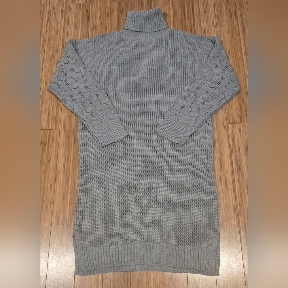 Haza Turtleneck Longline Sweater Dress - Gray